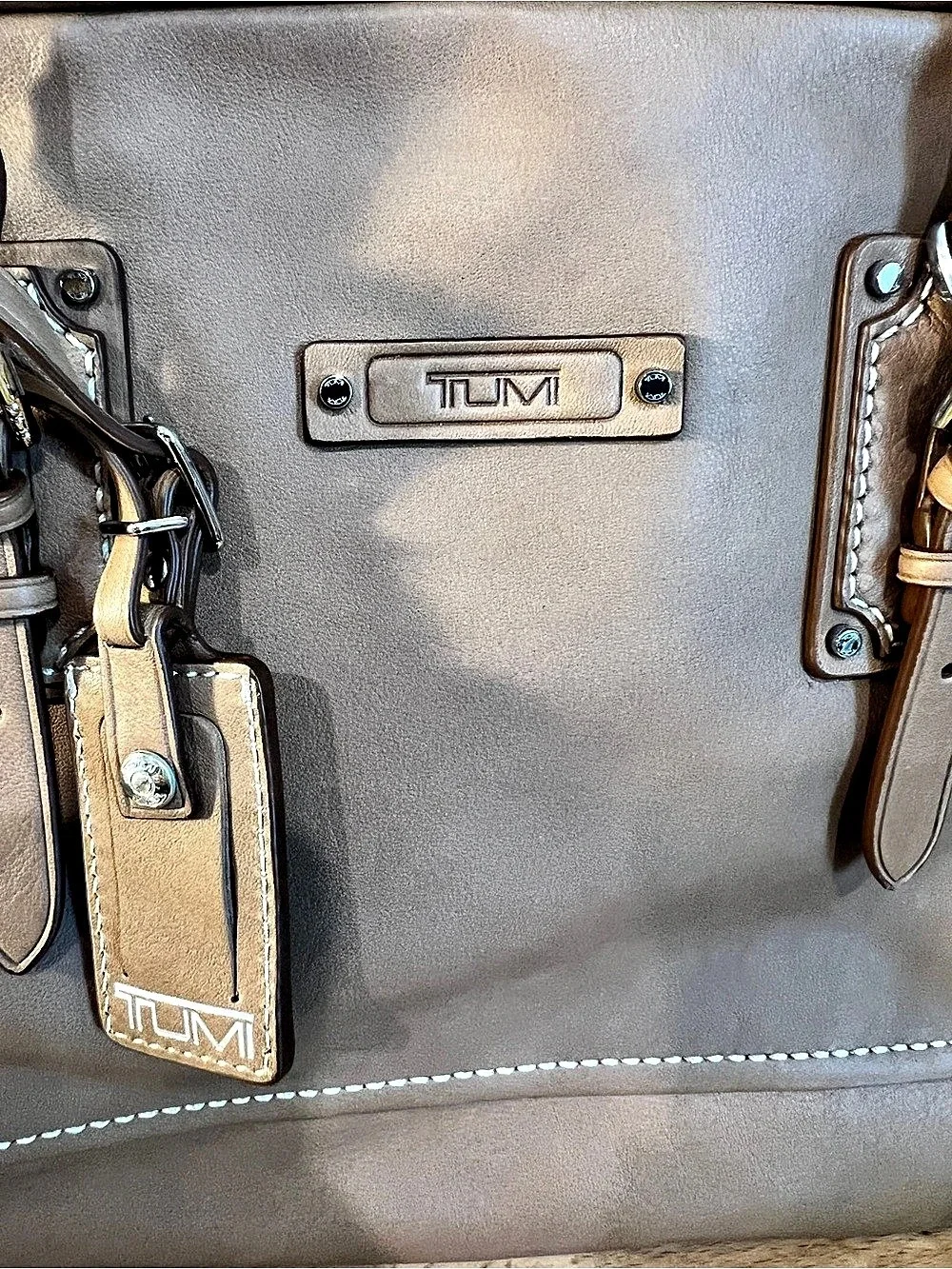 Tumi Buckle Bowler Leather Tote in Brown NWT